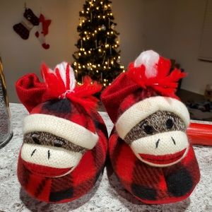 Buffalo Plaid Sock Monkey toddler slippers